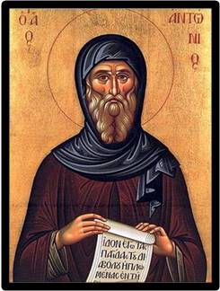On the scroll, it says that St. Anthony saw the traps of the devil spread out on the ground.  When he wondered how anyone could escape all these traps, he heard a voice say "Humility."